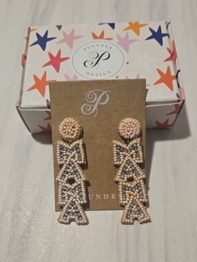 Plunder Peach and Cream Beaded Statement Earrings